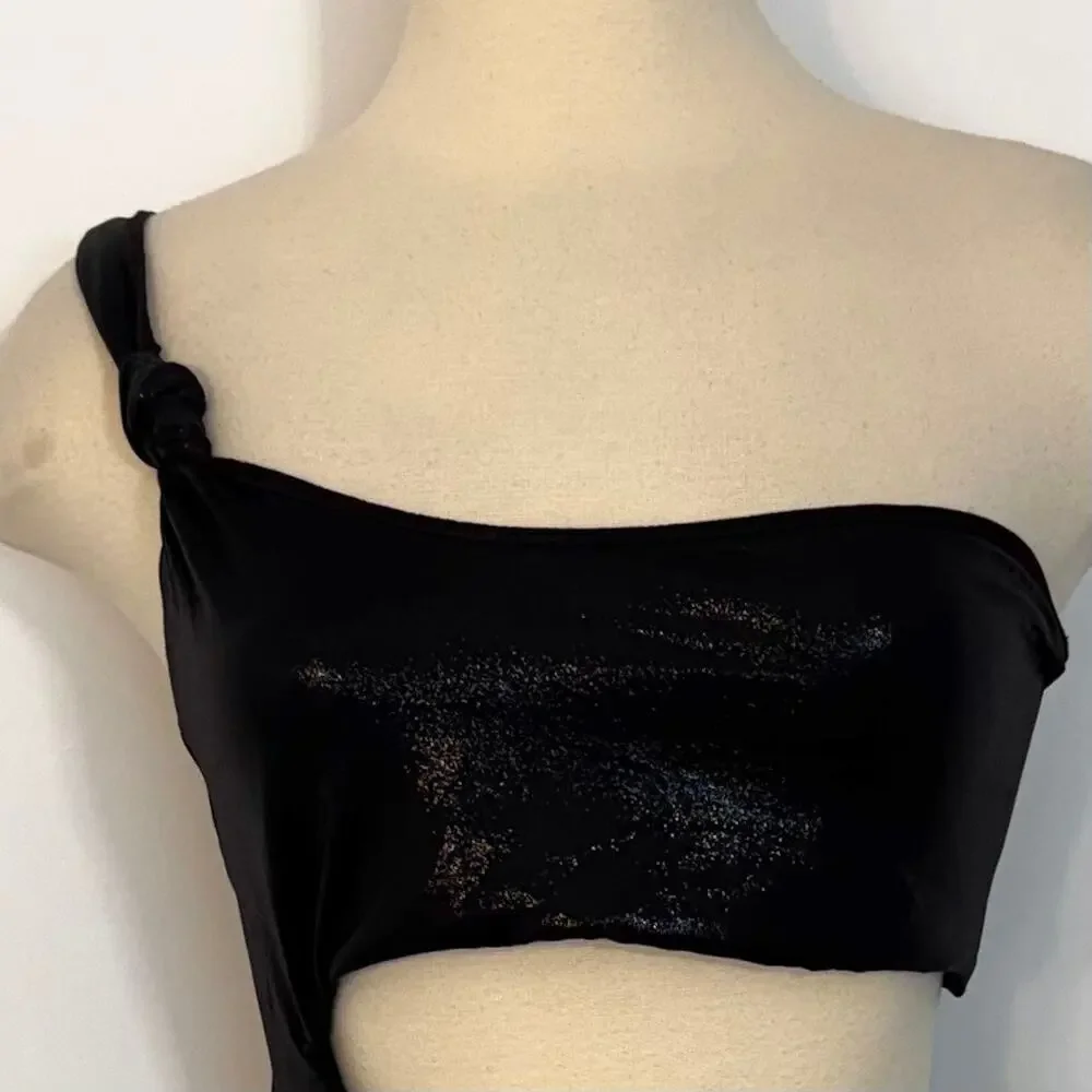 SKIMS Liquid Shine Swim Knotted One Shoulder Monokini Swimsuit Onyx L NWT